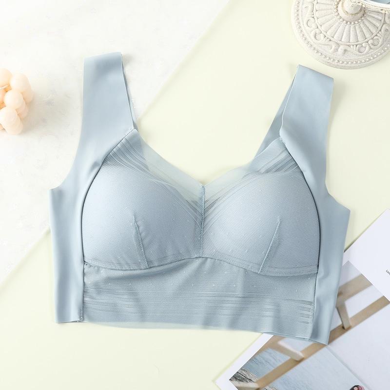 

Цельный кружевной жилет с фиксированной чашкой, сетчатый бюстгальтер, спортивный бюстгальтер с красивой спиной, широкий плечевой ремень без стального кольца, бюстгальтер, женское нижнее белье XXXL синий