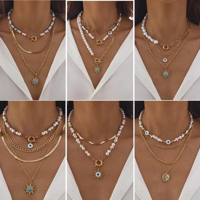 Collana etnica retrò con perle e ciondolo unico e catenina clavicolare per occhiali da sole