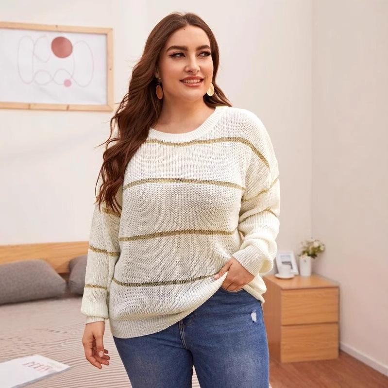 Large size women's sweater autumn and winter European and American knitted sweater women's sequins elegant wind extra large size