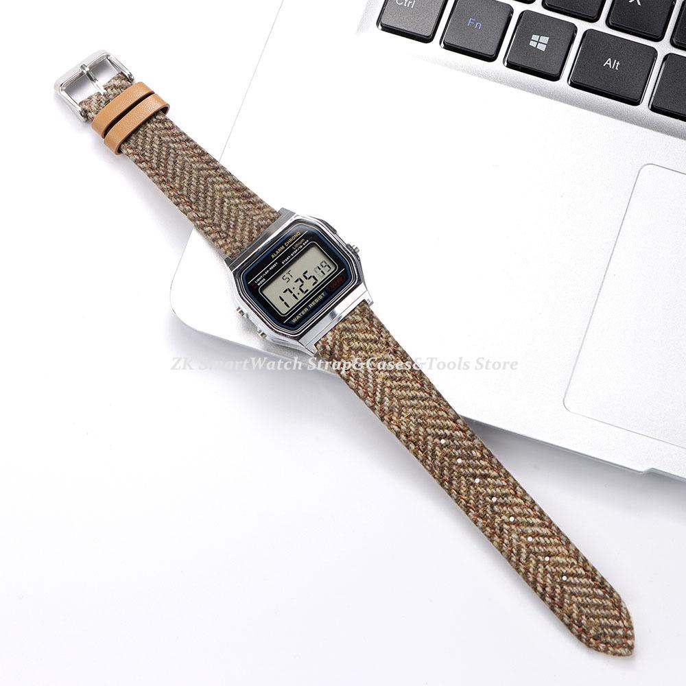 Vintage Woolen Leather Watch Band 18mm 20mm 22mm Quick Release Strap Nylon Weave Bracelet for Men Women Brown Green Wristband