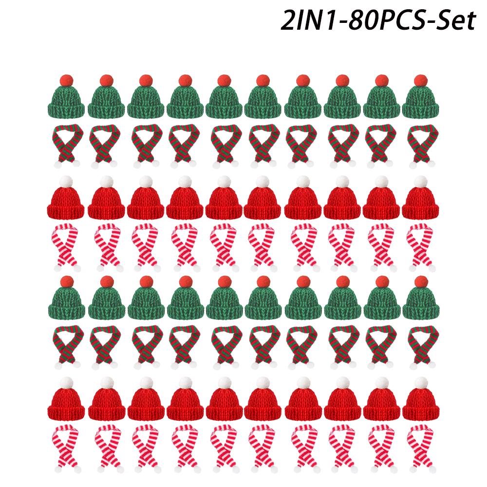 Mini Christmas Hat Mini Scarf Red Green Christmas Color Hanging Finger Hat Lollipop Bottle DIY Christmas Party Decoration