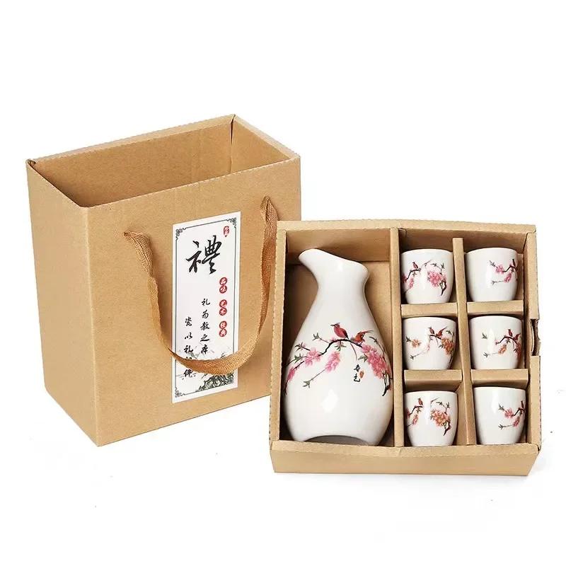 7Pcs/set Ceramics Japanese Style Sake Pot Cups Home Kitchen Drinkware Traditional Ceramic Cups Crafts Wine Glasses Gift Box