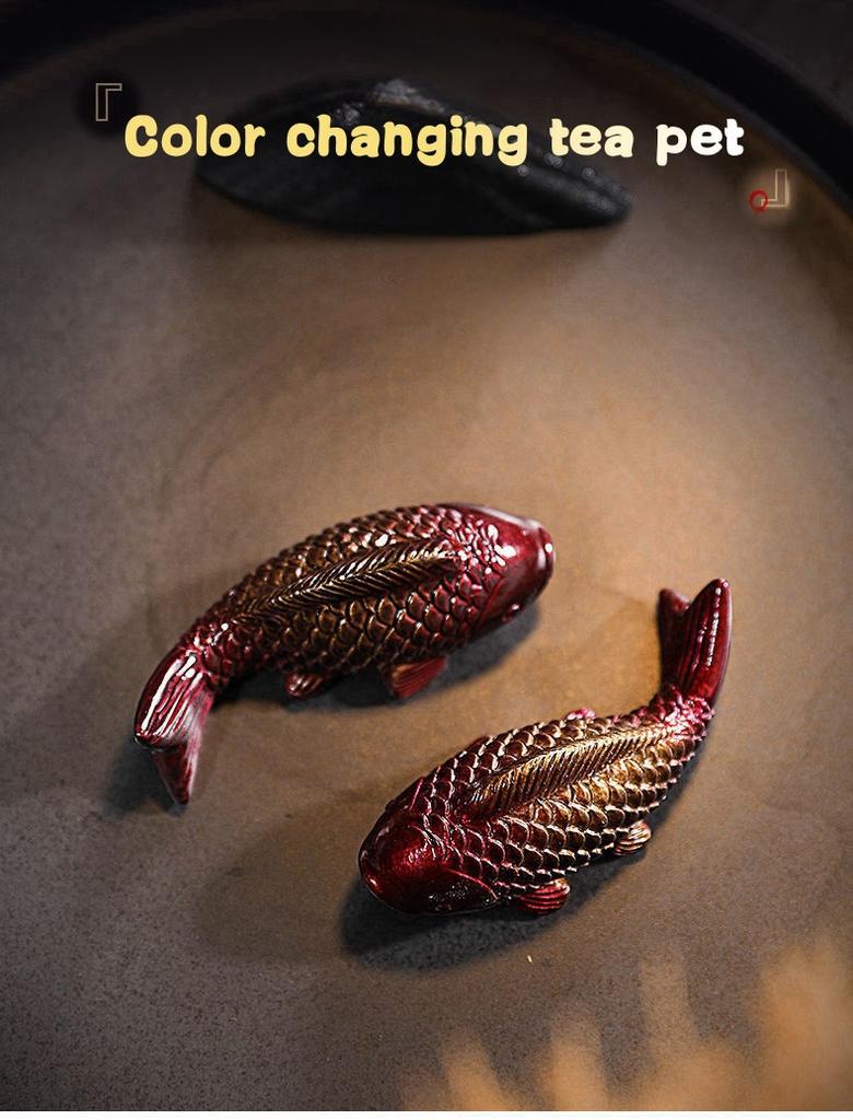 Colour-changing Koi Carp Creative Desktop Tea Table Ornaments Decorations Two Fish Report Happiness Zen Teaware Accessories
