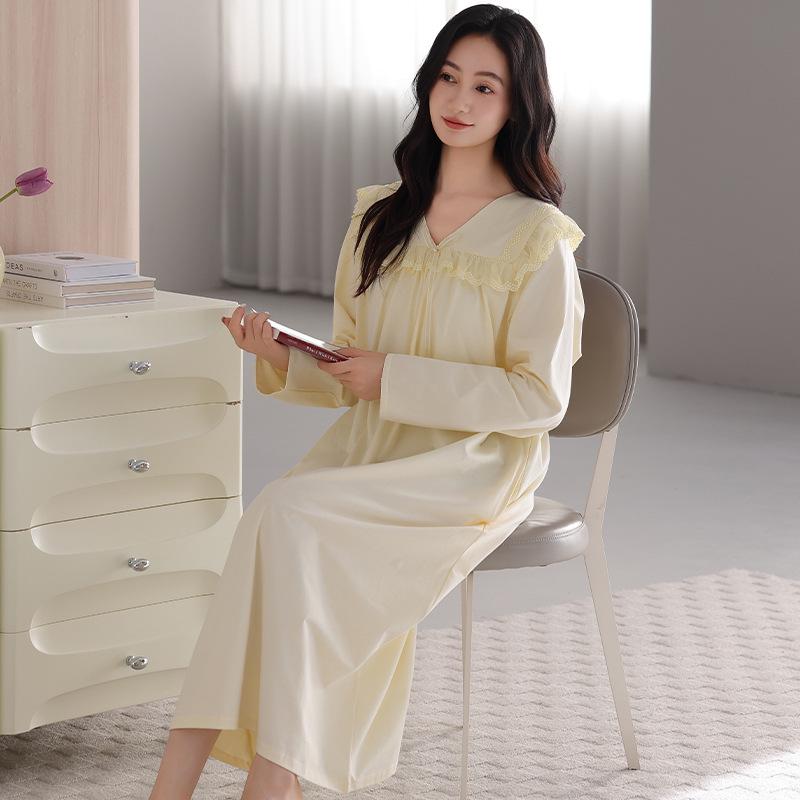 Camice da notte stile palazzo da donna: Elegante Abito Lungo Monocolore per Primavera e Autunno 2026