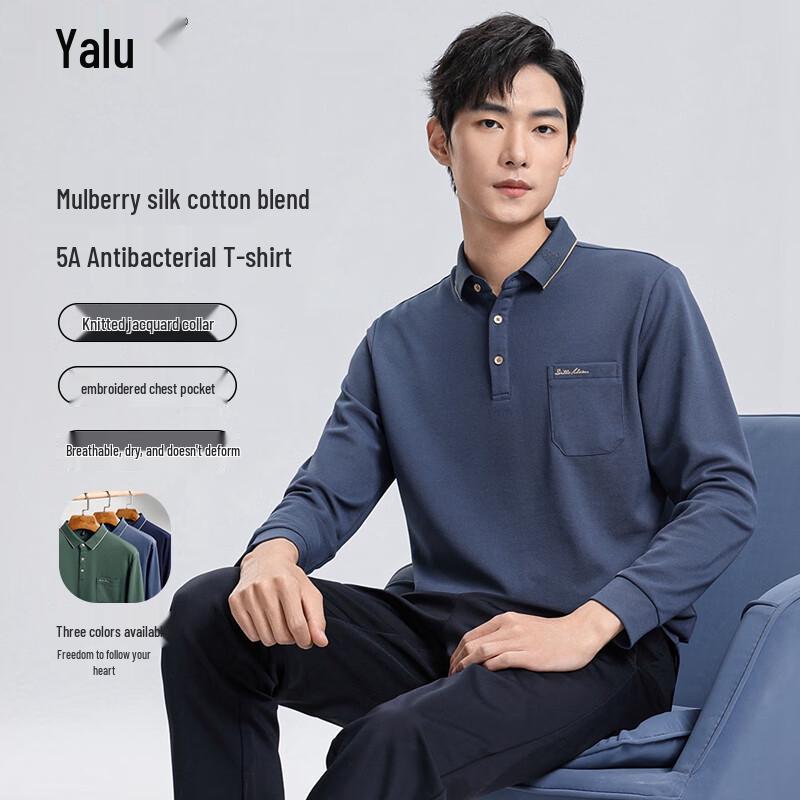 

Yalou Men s Business Casual Silk Blend Long Sleeve Polo T-Shirt 175