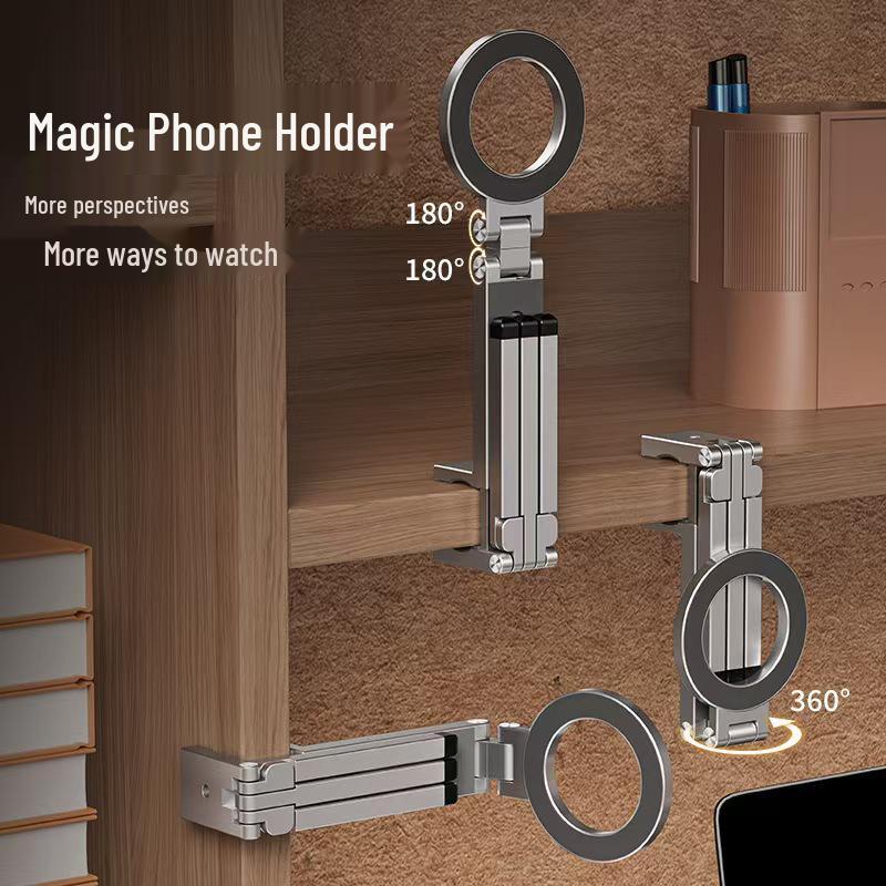 Foldable MagSafe Magnetic Alloy Phone Holder & Portable Tripod Stand for Travel and Live Streaming