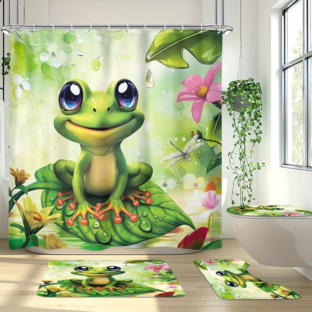 Dunkelblau Rose Schmetterling Muster Duschvorhang Set, Rutschfester Badezimmerteppich, Toiletten-U-förmiges Kissen, Toilettensitzbezug Kissen