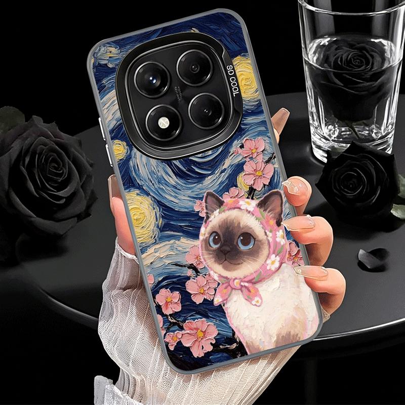 Cute Floral Headscarf Kitten Soft Phone Case for Xiaomi Redmi Note 13 14 15 Pro Plus 12S 12 11S 11 11T 10S 10 Shockproof Cover B