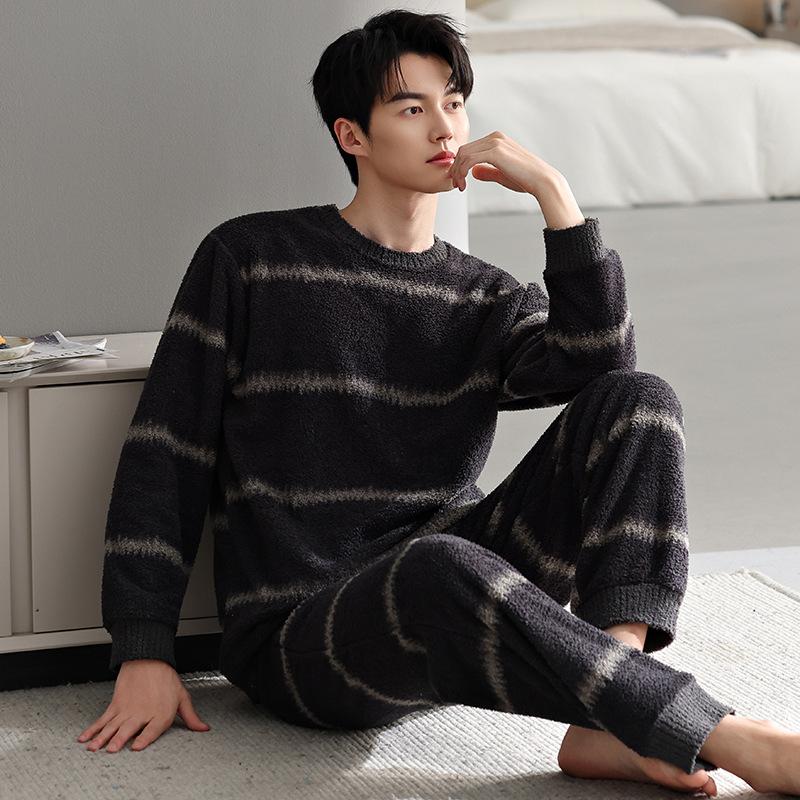 

Пижама из полуфлиса мужская зимняя утолщенная флисовая теплая большого размера повседневная осенне-зимняя коралловая флисовая домашняя одежда 3XL