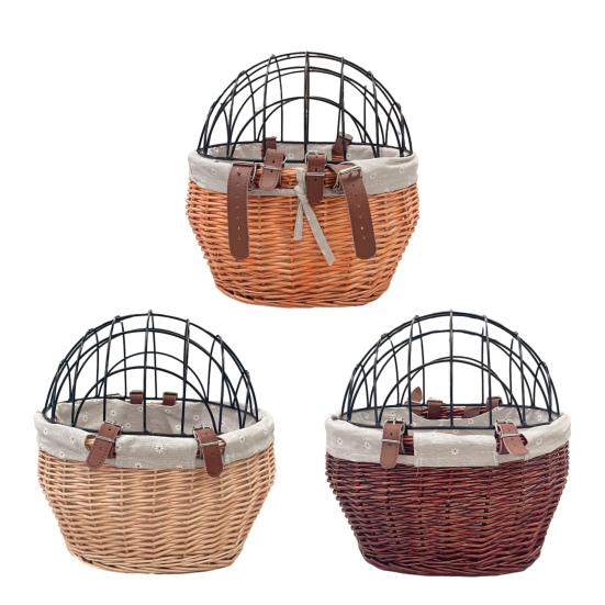 Bicycle Storage Basket Large Capacity Universal Easy To Install Handwoven Pet Seat Front Handlebars Carrier Bike Accessories