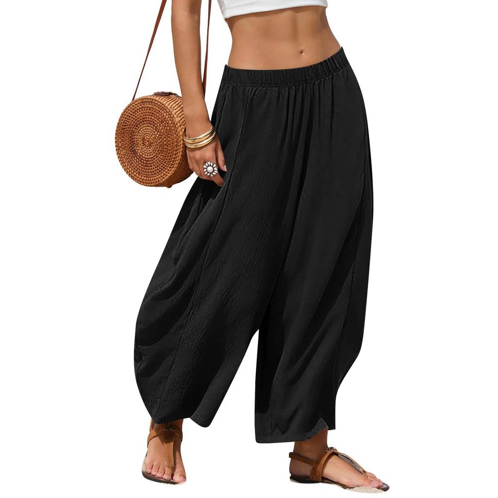 Women's Casual Patchwork Loose-Fit High-Waisted Wide-Leg Pants