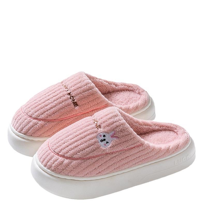 Cotton slippers warm in autumn and winter indoor confinement shoes breathable and sweat-absorbing household thick-soled fluffy slippers women