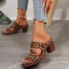 Fashion Sexy Leopard Outside Slippers Women 2025 Summer Designer Hollow Out Fashion Party Shoes Women Square High Heels Shoes Women