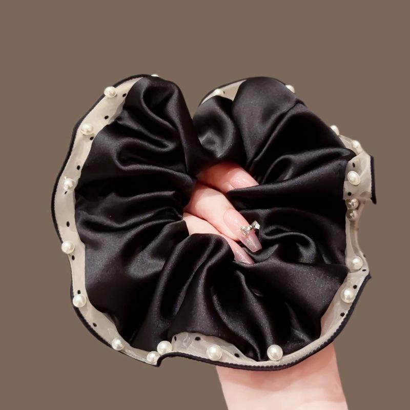 Pearl Polka Dot Satin Pleated Lace Hair Tie for Women