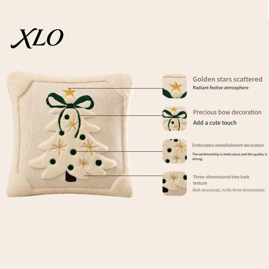 Soft Skin Friendly Cushion Covers Christmas Plush Pillowcase, 3D Embroidered Design Throw Pillow Retro Dark Green Cover, Decorative Cover for Holiday