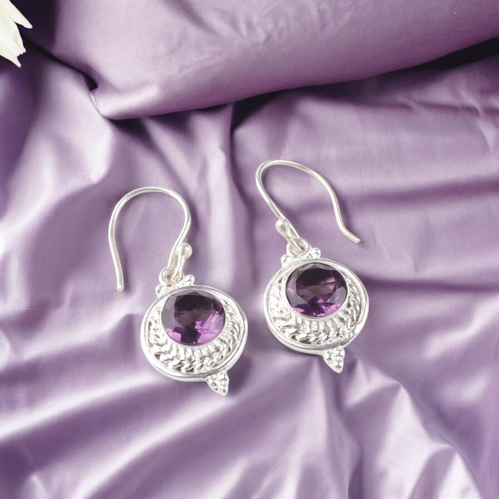 Amethyst Gemstone 925 Sterling Silver Jewelry Handmade Earrings 3.0" For Women EE-117-3