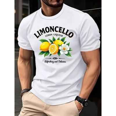MSFS Men's Lemon Limoncello Print T-Shirt - Summer Casual Short Sleeve Tee with Refreshing Lemon & Limoncello Slogan, Breathable Micro-Stretch
