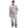 Men's Long Sleeve Pajama Set with Button Fly and Elastic Drawstring Waist for Home Sleepwear