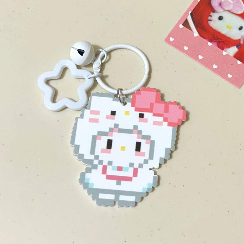 

2 Style/Set Cute Pixel Style Sanrio Hello Kitty My Melody Keychain Pendant Girly Phone Chain Accessories Star Bell Keyring Gifts