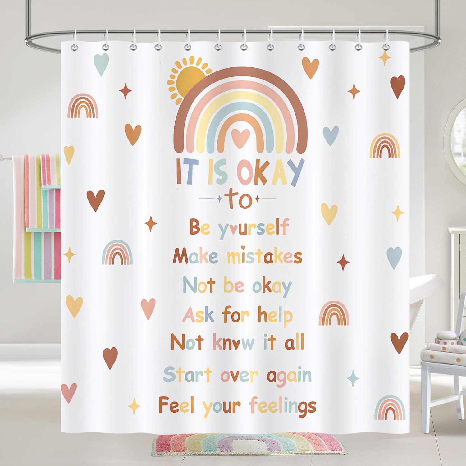 

Kids Abc Alphabet Shower Curtain - Colorful Cartoon Animal Educational Decor - Washable Fabric Curtain - For Children Bathroom W60H190(CM)-1 Pcs