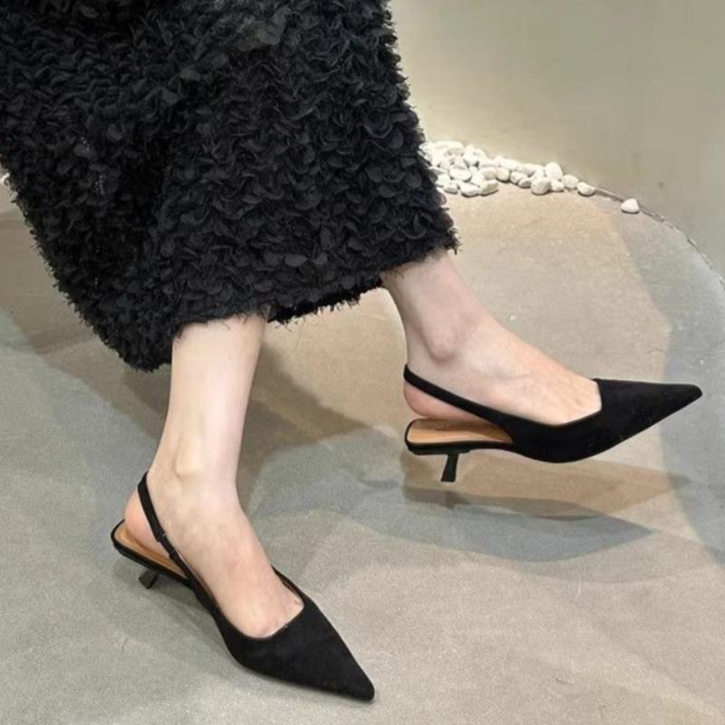 Fashion Versatile Temperament Stiletto High Heels Women's Xia New Baotou Pointed Toe Shallow Mouth One Strap Back Empty Sandals