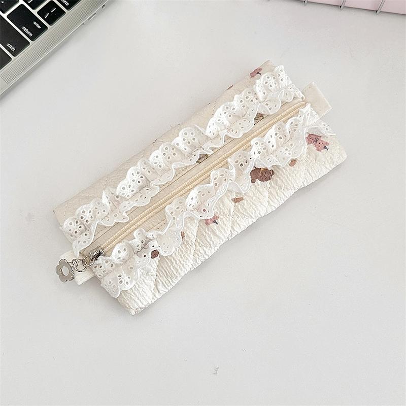 Lace Floral Pencil Case Ins Style Mini Makeup Bag Sundry Change Storage Bag Large Capacity Stationery Organizer Pen Bag