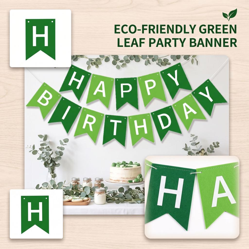 Small Birthday Party Bunting In Dark Green and Light Green for Party Decorations