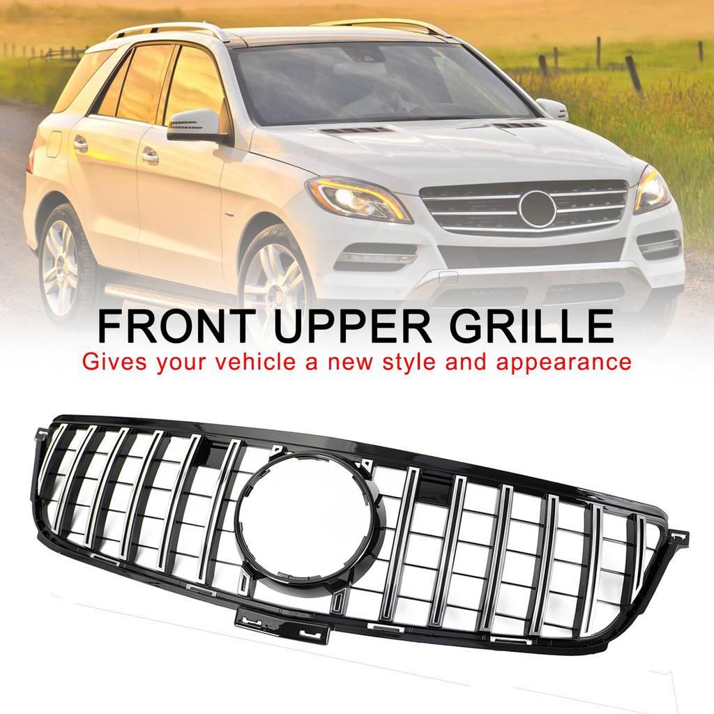 Chrome Black Front Grille Grill Fit Benz W166 2012-2015 ML350 400 550 GTR Style