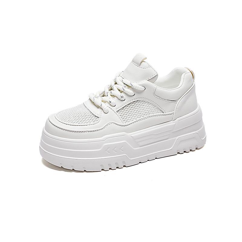 

Muffin thick-soled white shoes women s spring and summer leather mesh splicing breathable and lightweight small height-increasing casual shoes 39 белый