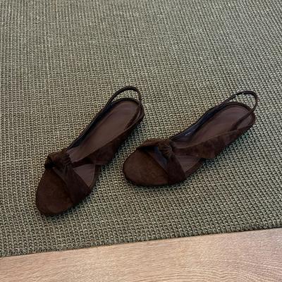 Sheepskin Version~ Niche Simple Cross-strap Roman Sandals Women's 2025 Summer Open-toed Wedges with Cool Slippers