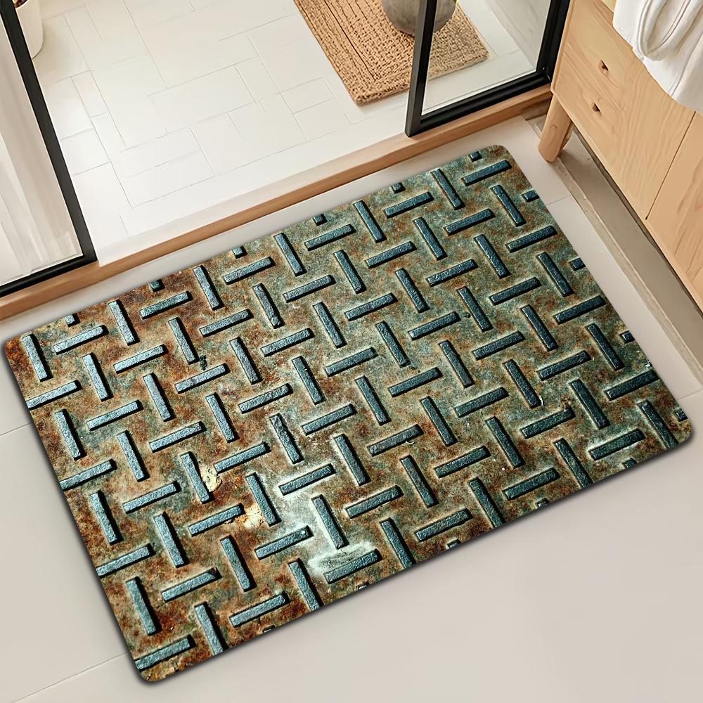 

Funny Rust Iron Wall Door Mat Bath Microfiber Decorative Versatile Flannel Floor Mat Quick Dry Absorbent Non-slip Sole 40cm x 60cm