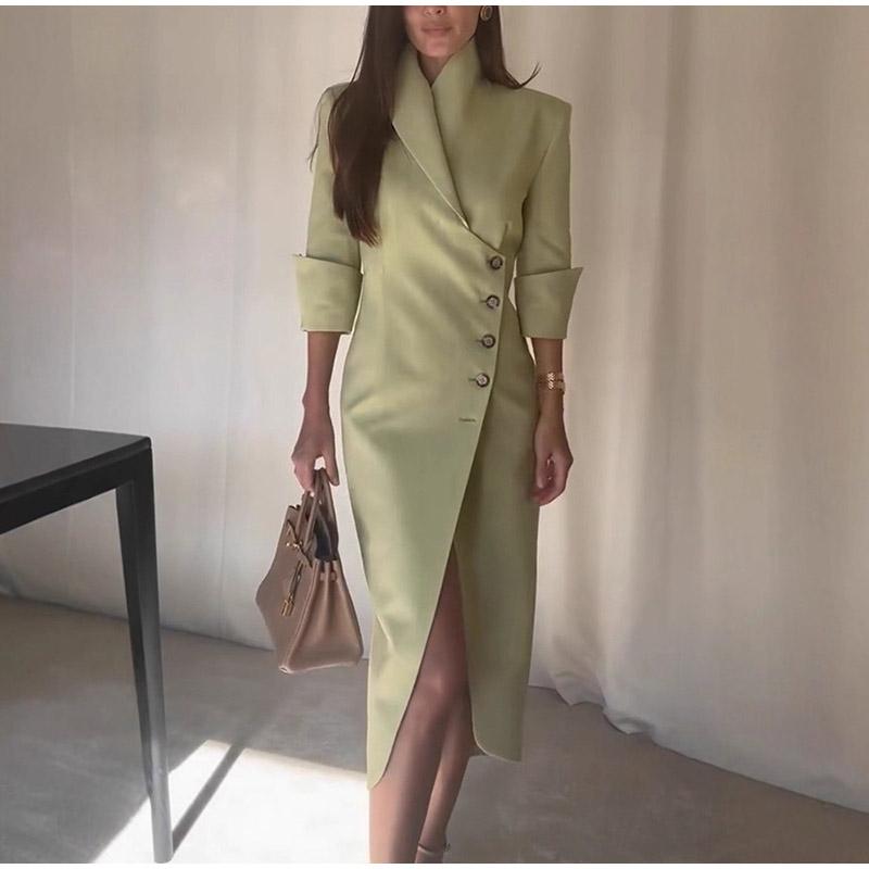 

Women s Mid-sleeved Slim-fit Fashion Suit Windbreaker Diagonal Solid Color Jacket Split Solid Color Autumn Jacket XL