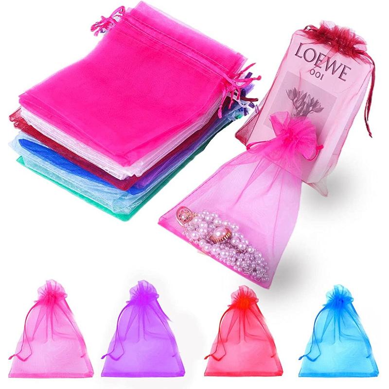 100 Bucăți/Lot Pungi Colorate din Organza 10x12cm/10x15cm/13x18cm Pungi de Ambalare Bijuterii Pungi cu Șnur pentru Depozitare Cadouri de Nuntă