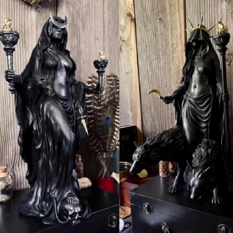 Halloween Black Witch Statue Gothic Resin Witch Figurine Halloween Decoratiions Modern Art Handmade Crafts Home Ornament Gifts