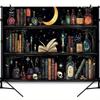VIKAMA Moon And Star Wizard Bookshelf Tapestry Dark Decor Backdrop Bedroom Headboard Wall Cloth Dorm Room Decoration