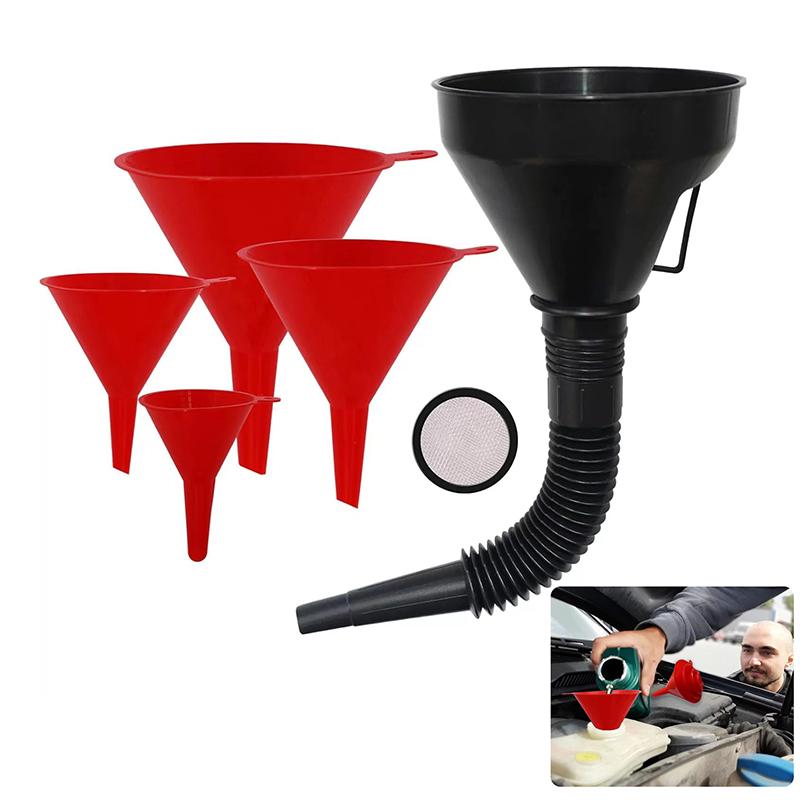 5 Stück Automobil Kunststoff Trichter Set Weite Öffnung Kraftstoff und Öl Mehrzweck Flexible rechtwinklige Trichter für Wasser Kühlmittel und Motor