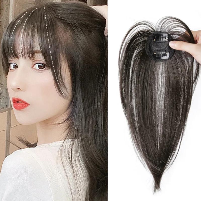 Mode 3D Natürliche Unsichtbare Nahtlose Luft-Pony-Perücke Elegantes Französisches Fake-Patch Synthetisches Haarteil für Mädchen Frau 2028