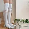 Women Lace Patchwork Calf Sock Knee Length Socks Lacing Up Knee Sock Fashion Mesh Knee Stockings Sexy Mesh Calf Socks