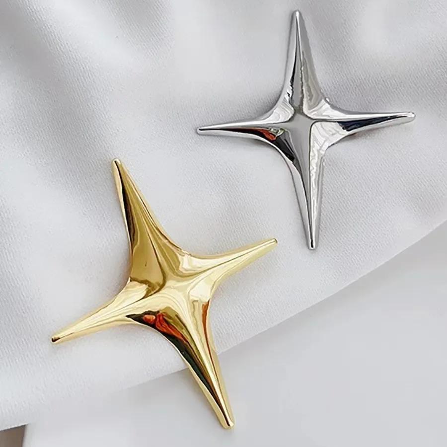 Cross Star Brooch Badge for Men and Women's Shirts Four-pointed Meteor Cross Metal Lapel Pin High-end Clothing Brooch