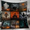 Haunted Halloween Ghost Pumpkin Fleece Blanket, Spooky Witch Black Cat Throw, Cozy Autumn Jack-o’-Lantern Blanket,Home Decor Gift