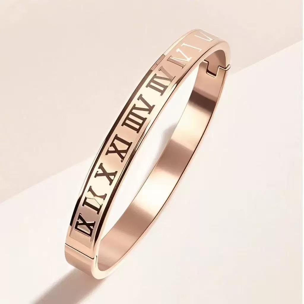 Luxurious Rose Gold Titanium Steel Bracelet with Starry Diamond Inlays & Colorfast Mother of Pearl for Women