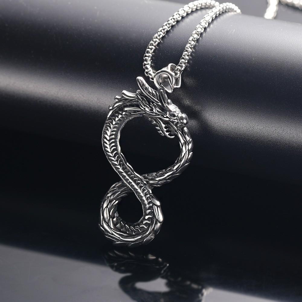 Eight-character Dragon Pendant Necklace for Men and Women, Retro Popular Accessories, European Versatile Jewelry Pendant