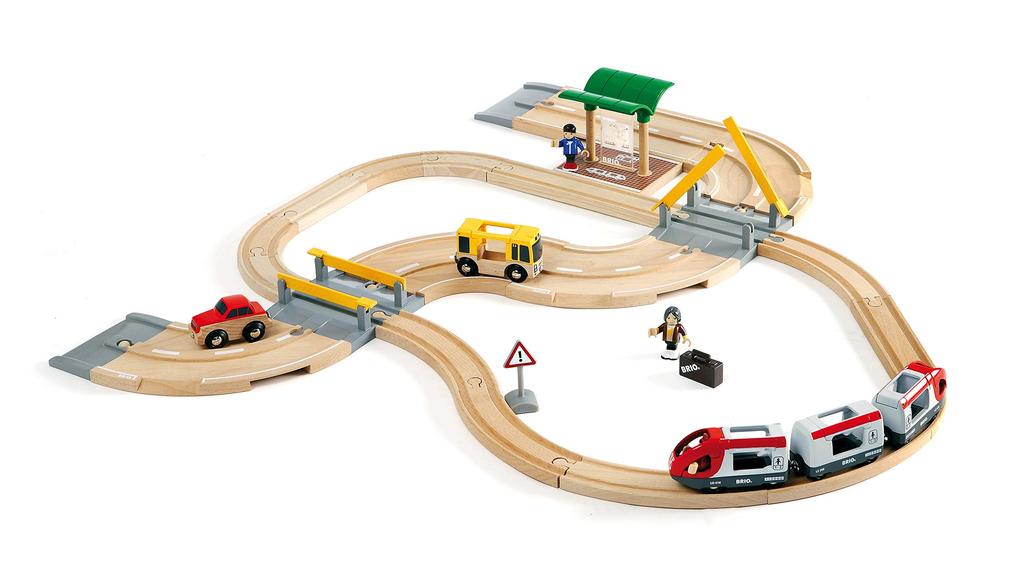 BRIO WORLD Rail & Road Travel Set [33-Piece Set] for Ages 3+ (Wooden Train with Rails) 33209