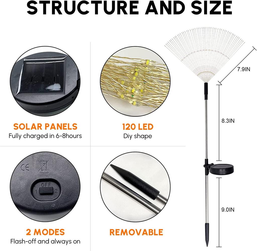 1PC LED Solar Powered Firework Light Outdoor Waterproof Garland Lamp Garden Fences Lawn Ornaments For Wedding Party Decoration