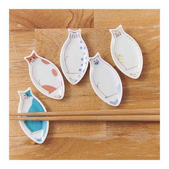Harekutani Cat Chopstick Rests Set of 5, Japanese Tableware, Porcelain, Made in Japan, Kutani Ware