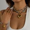 Yori Popular Stainless Steel Heart-Shaped Ring Earrings Necklace Set 18K Golden Plated Daily Jewelry Accessories Set