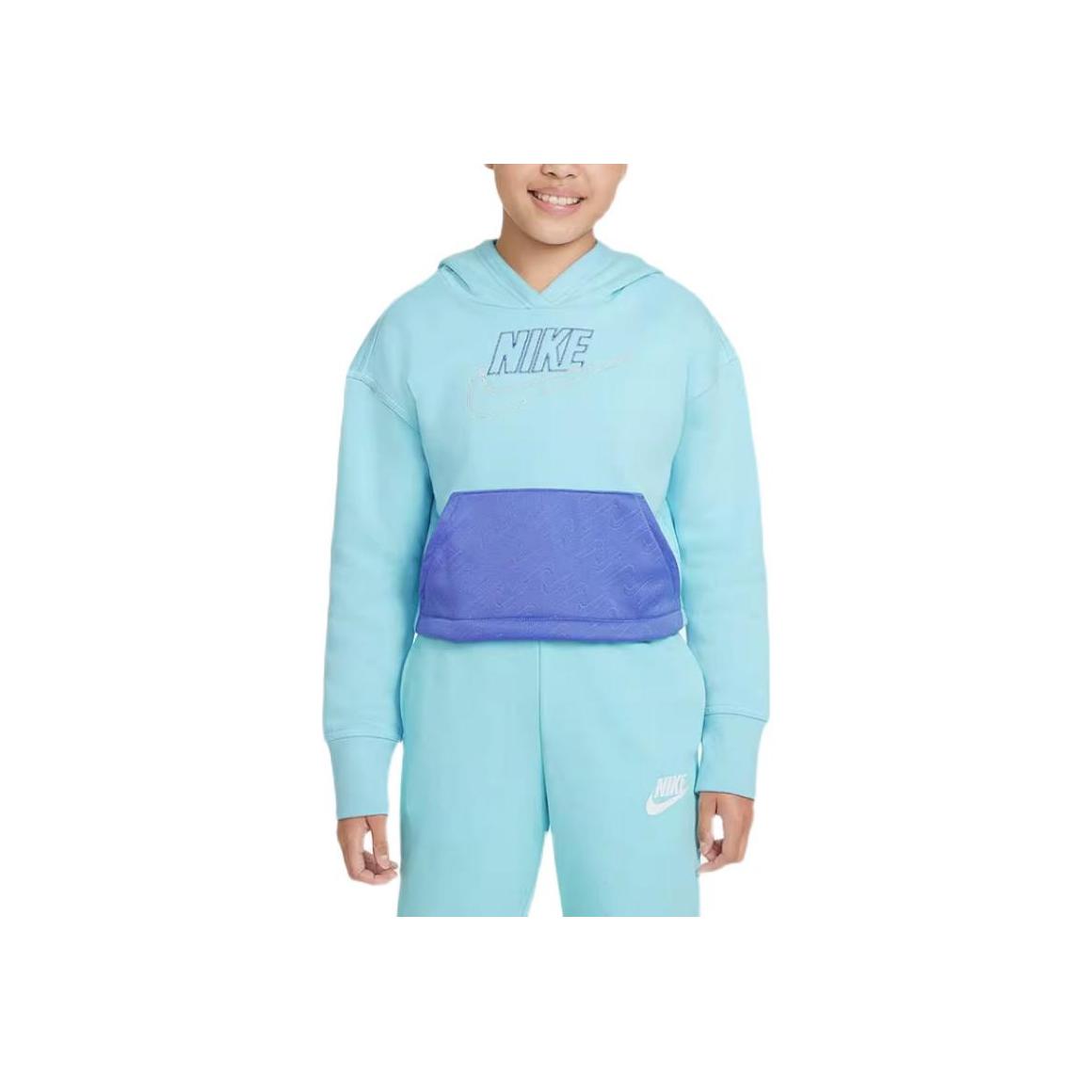 

Nike Американский винтажный спортивный стиль жизни пуловер из дышащей толстовки с капюшоном для детей светло-голубой DJ5915-482 S