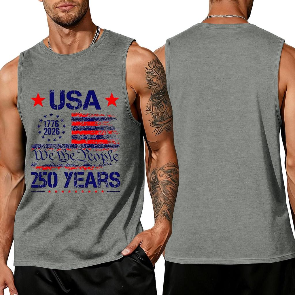 Independence Day Flag Printed Sleeveless Shirt, Men's Loose Casual Daily Summer Tank Top