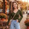 Women's Casual V-Neck Long Sleeve Top, Fashion Blouse for Daily Wear and Work