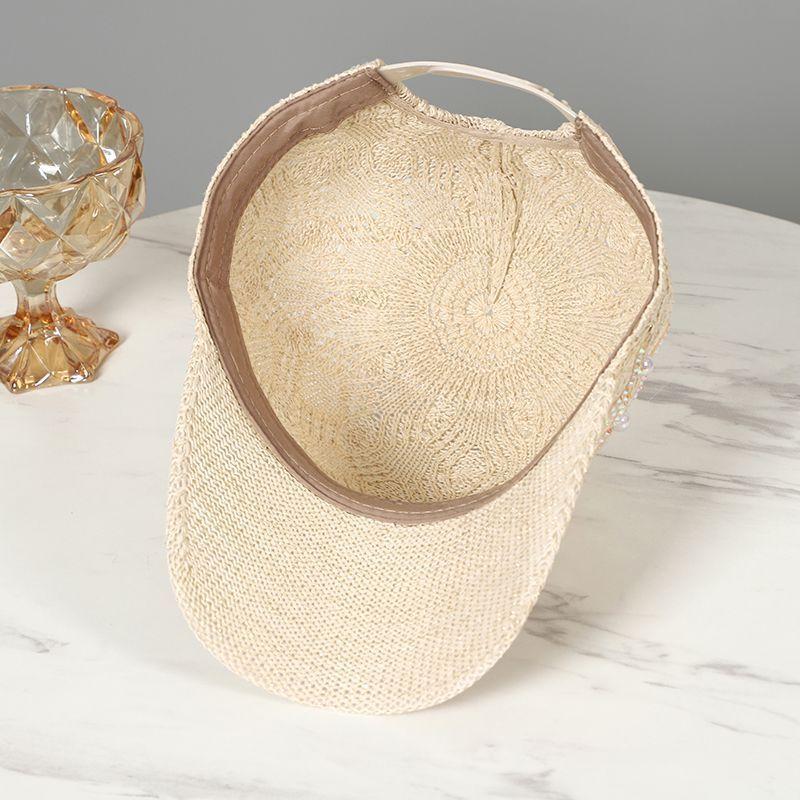 Dame vår sommer baseballcaps mote perle rhinestone rutete caps netting pustende solhatt